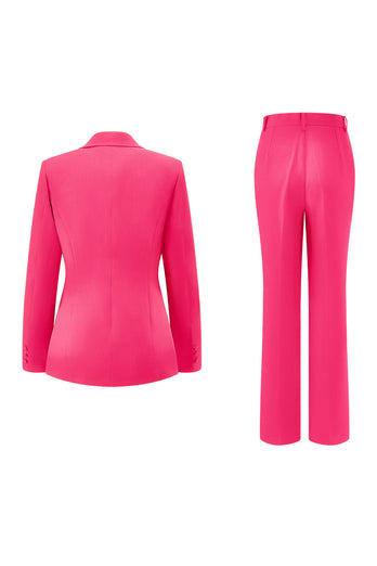 2 Piece Dark Fuchsia Satin Notched Lapel Women Prom Suits