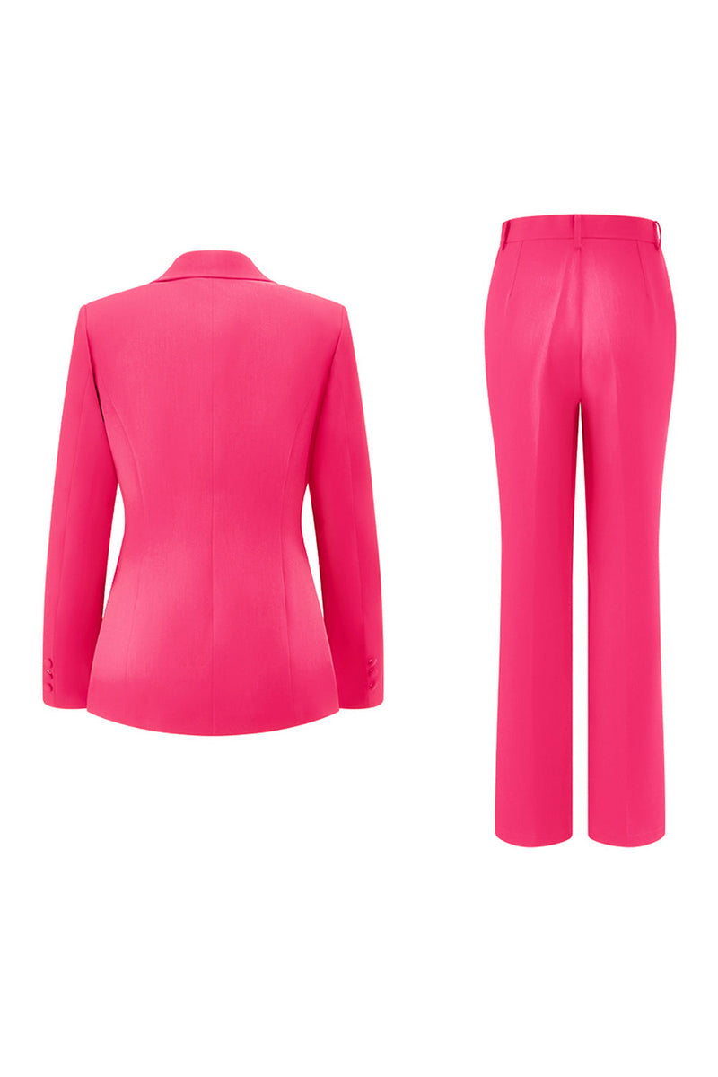 Load image into Gallery viewer, 2 Piece Dark Fuchsia Satin Notched Lapel Women Prom Suits