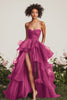 Load image into Gallery viewer, Green Ruched Tiered Strapless Long Formal Dress with Slit