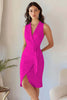 Load image into Gallery viewer, Queendancer Women Dusty Rose Tight Short Work Blazer Dress with Sash Satin Pencil V-Neck Sleeveless Cocktail Dress
