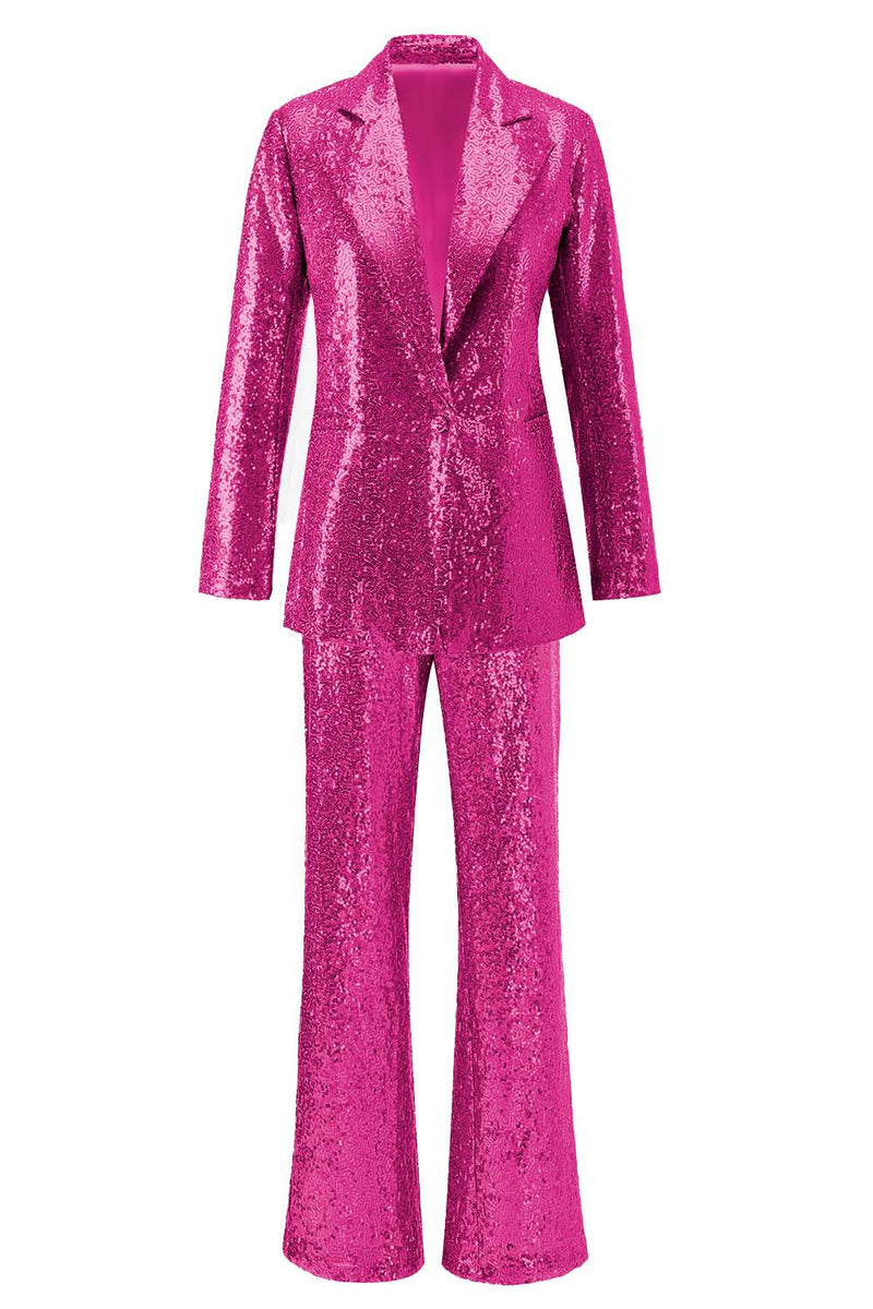 Load image into Gallery viewer, Sparkly Silver Sequin Notched Lapel 2 Piece Women Prom Suits