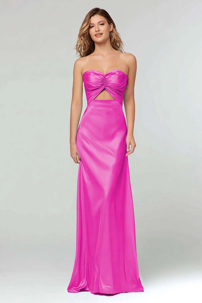 Load image into Gallery viewer, Light Blue Sheath Satin Sweetheart Cut Out Long Formal Dress