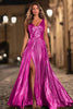 Load image into Gallery viewer, Sparkly Royal Blue Metallic V-Neck A-Line Pleated Long Formal Dress with Slit