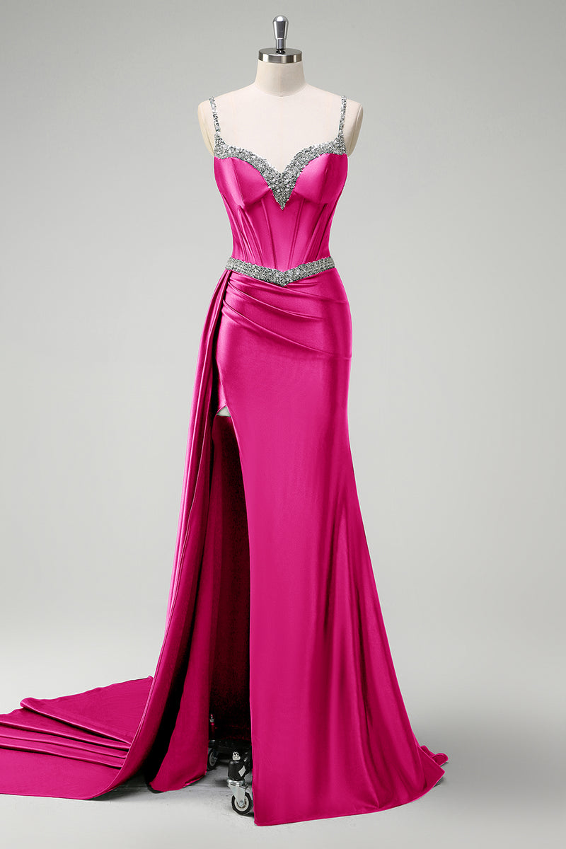 Load image into Gallery viewer, Sparkly Dark Green Sequined Corset Long Satin Prom Dress
