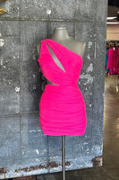 Load image into Gallery viewer, Coral One Shoulder Bodycon Cut Out Tight Homecoming Dress