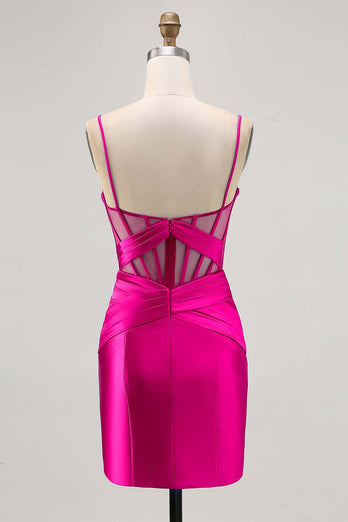 Royal Blue Satin Corset Ruched Tight Short Homecoming Dress with Slit
