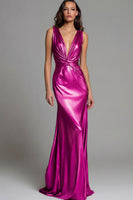 Load image into Gallery viewer, Sparkly Gold Mermaid Metallic Deep V-Neck Long Formal Dress