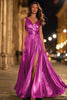 Load image into Gallery viewer, Sparkly Gold A-Line Metallic Ruched Pleated Long Formal Dress with Slit