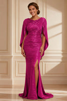 Load image into Gallery viewer, Burgundy Boat Neck Mermaid Long Mother of the Bride Dress with Slit