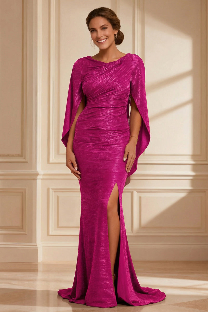 Load image into Gallery viewer, Burgundy Boat Neck Mermaid Long Mother of the Bride Dress with Slit