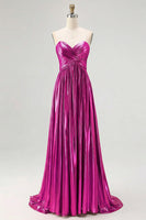Load image into Gallery viewer, Gold Pleated Metallic Strapless A Line Long Prom Dress