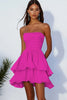 Load image into Gallery viewer, Fuchsia Chiffon A Line Ruched Strapless Short Cocktail Dress with Ruffles