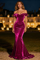 Load image into Gallery viewer, Black Velvet Mermaid Long Corset Holiday Party Dress