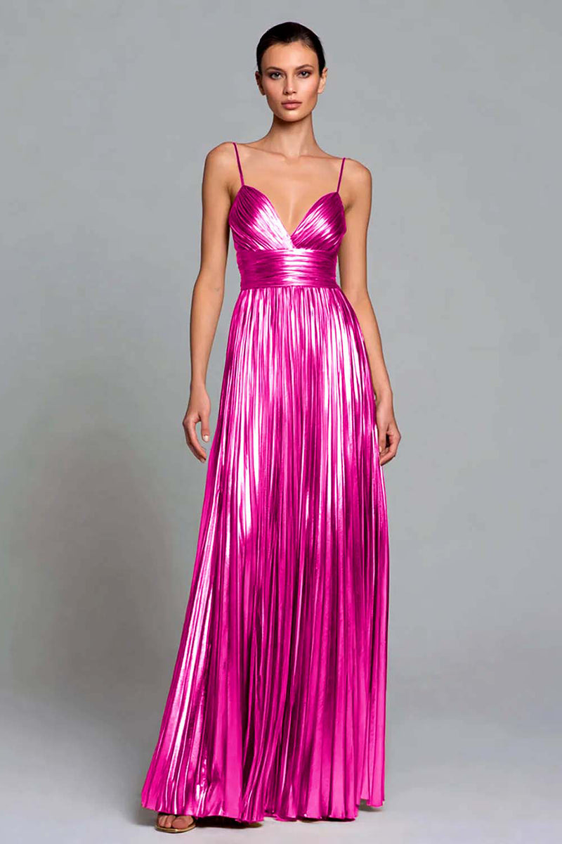 Load image into Gallery viewer, Sparkly Tahitiv Metallic Pleated A-Line Spaghetti Straps Long Formal Dress