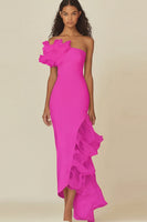 Load image into Gallery viewer, White Sheath Asymmetrical Long Rehearsal Dinner Dress with Ruffles