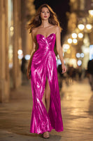Load image into Gallery viewer, Sparkly Gold Metallic Sheath Sweetheart Long Formal Dress with Slit