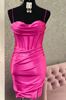 Load image into Gallery viewer, Silver Spaghetti Straps Bodycon Corset Satin Short Homecoming Dress