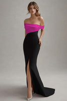 Load image into Gallery viewer, Red Sheath Off the Shoulder Long Black Tie Dress with Slit