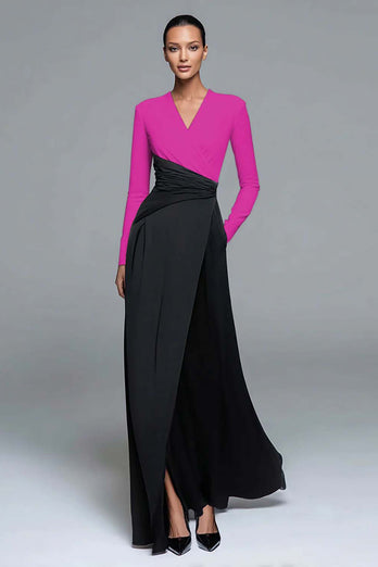 Black and White Patchwork Sheath Long Formal Dress with Sleeves