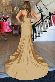 Gold Mermaid Sweetheart Long Prom Dress with Slit