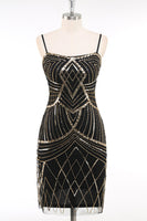 Load image into Gallery viewer, Black Golden Bodycon Spaghetti Straps Sequins 1920s Dress