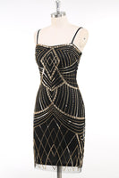 Load image into Gallery viewer, Black Golden Bodycon Spaghetti Straps Sequins 1920s Dress