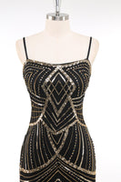 Load image into Gallery viewer, Black Golden Bodycon Spaghetti Straps Sequins 1920s Dress