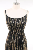 Load image into Gallery viewer, Sparkly Black Golden Spaghetti Straps 1920s Dress with Fringes