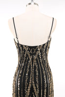 Load image into Gallery viewer, Sparkly Black Golden Spaghetti Straps 1920s Dress with Fringes