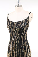 Load image into Gallery viewer, Sparkly Black Golden Spaghetti Straps 1920s Dress with Fringes