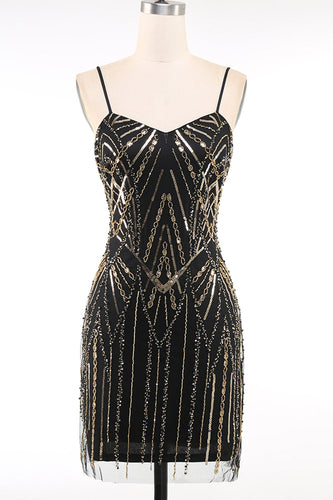 Sparkly Black Golden Bodycon Squins Short 1920s Dress