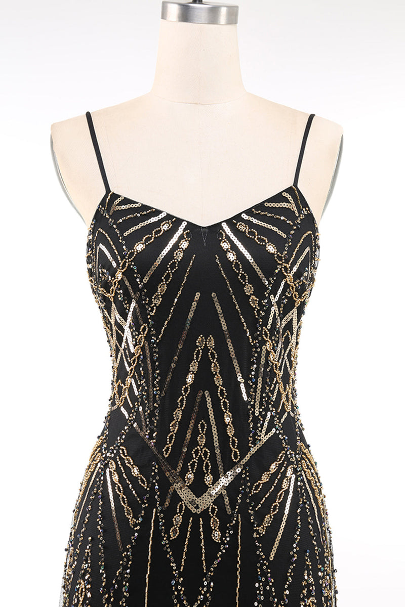 Load image into Gallery viewer, Sparkly Black Golden Bodycon Squins Short 1920s Dress