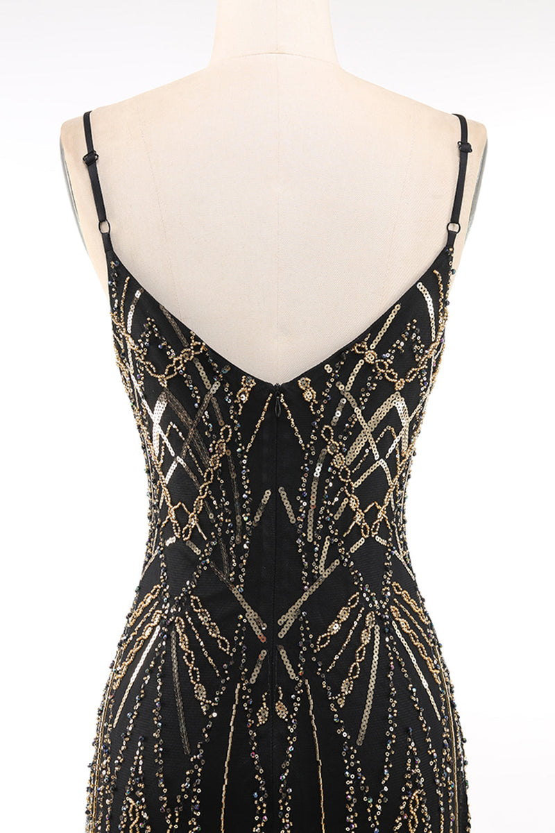 Load image into Gallery viewer, Sparkly Black Golden Bodycon Squins Short 1920s Dress