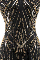 Load image into Gallery viewer, Sparkly Black Golden Bodycon Sequins Short 1920s Dress