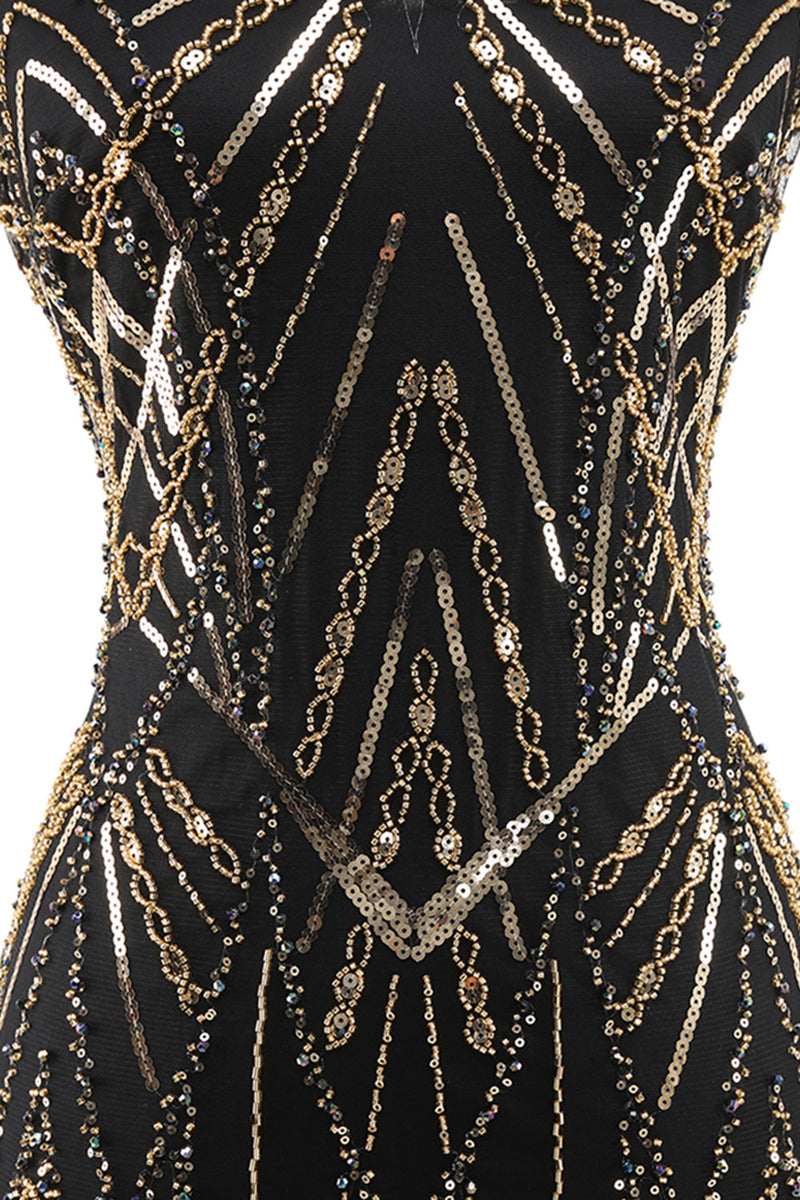 Load image into Gallery viewer, Sparkly Black Golden Bodycon Squins Short 1920s Dress