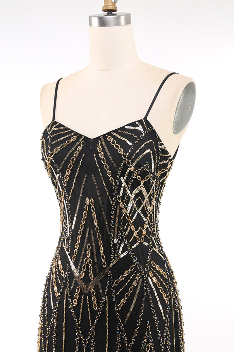Load image into Gallery viewer, Sparkly Black Golden Bodycon Squins Short 1920s Dress