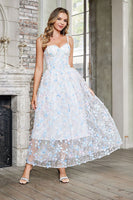 Load image into Gallery viewer, Corset Spaghetti Straps White Long Graduation Dress with Flower