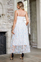 Load image into Gallery viewer, Corset Spaghetti Straps White Long Graduation Dress with Flower