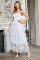 Load image into Gallery viewer, Corset Spaghetti Straps White Long Graduation Dress with Flower