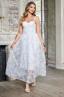 Load image into Gallery viewer, Corset Spaghetti Straps White Long Graduation Dress with Flower