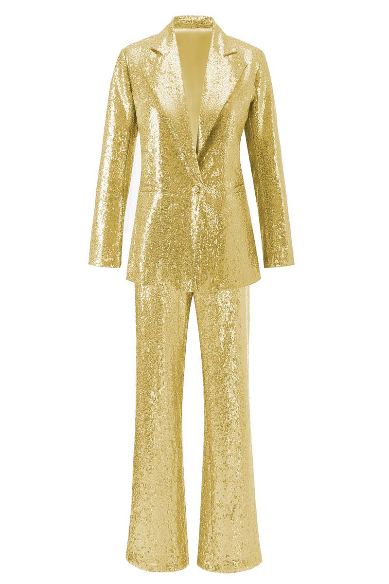 Load image into Gallery viewer, Sparkly Silver Sequin Notched Lapel 2 Piece Women Prom Suits