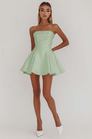 Load image into Gallery viewer, Simple White A Line Satin Strapless Mini Graduation Dress