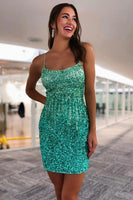 Load image into Gallery viewer, Sparkly Light Pink Spaghetti Straps Tight Homecoming Dress with Sequins