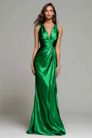 Load image into Gallery viewer, Sparkly Gold Metallic V-Neck Mermaid Ruched Long Formal Dress