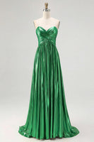 Load image into Gallery viewer, Gold Pleated Metallic Strapless A Line Long Prom Dress