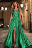 Load image into Gallery viewer, Sparkly Royal Blue Metallic V-Neck A-Line Pleated Long Formal Dress with Slit