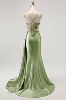 Load image into Gallery viewer, Sparkly Champagne Mermaid Spaghetti Straps Ruched Long Prom Dress with Beading