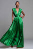 Load image into Gallery viewer, Sparkly Gold A-Line Metallic Deep V-Neck Pleated Long Formal Dress
