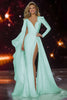 Load image into Gallery viewer, Sparkly White Mermaid Ruched Long Sleeves Pageant Dress with Slit