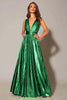 Load image into Gallery viewer, Sparkly Metallic Gold A-Line Pleated V-Neck Long Formal Dress